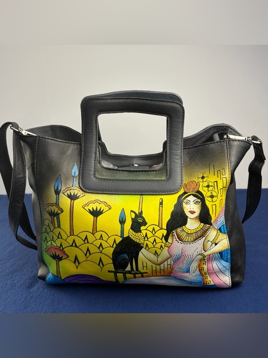 Sukriti Handbags - Sukriti Hand-Painted Leather Bag with Egyptian inspired Motif Made in India